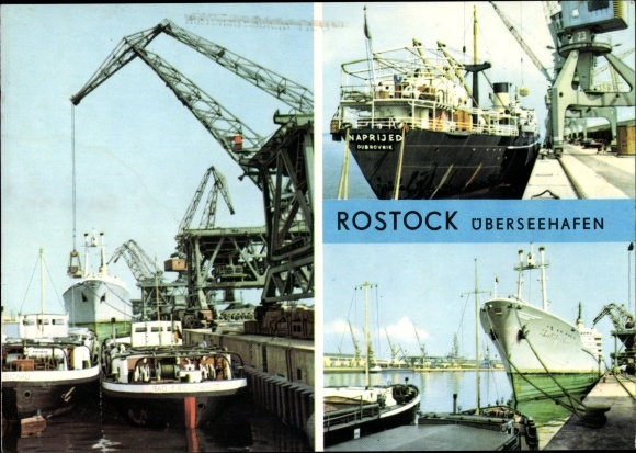 Ak Hansestadt Rostock, Überseehafen, Schiffe