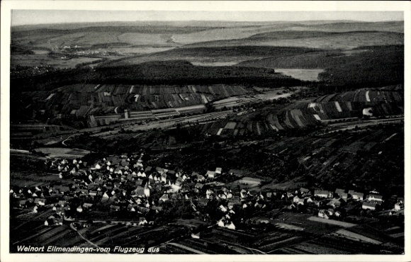 Postcard Ellmendingen Keltern in Baden, aerial view of wine village, vineyards