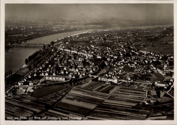 Postcard Kehl am Rhein, aerial photograph, Strasbourg