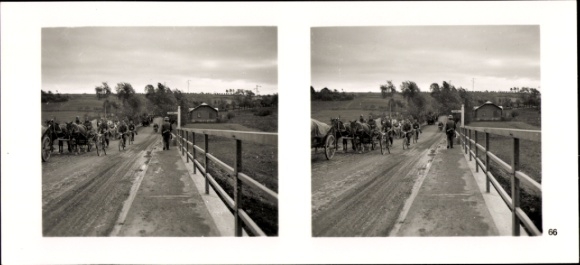 Stereo spatial image photo "The Leader's Soldiers in the Field", No. 66, troops pass the San
