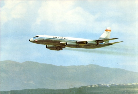 Postcard Spanish passenger aircraft of Spantax, Convair CV 990 A Coronado