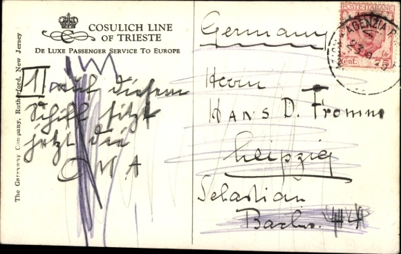 Postcard Cosulich Line, MV Vulcania