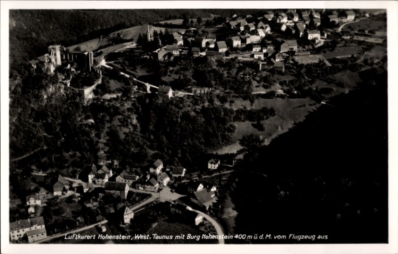 Postcard Hohenstein im Taunus, climatic health resort Hohenstein, Hohenstein Castle, taken from the air