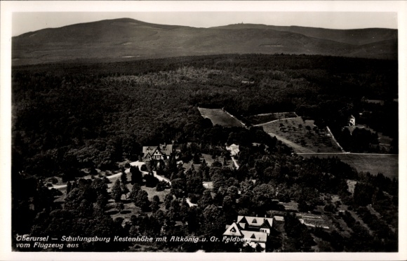 Postcard Oberursel in Taunus Hessen, training castle Kestenhöhe, Altkönig, Großer Feldberg, aerial photograph