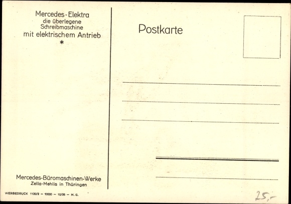 Artist Postcard Cay, AM, Advertisement, Mercedes Elektra Electric Drive Typewriter, Devil