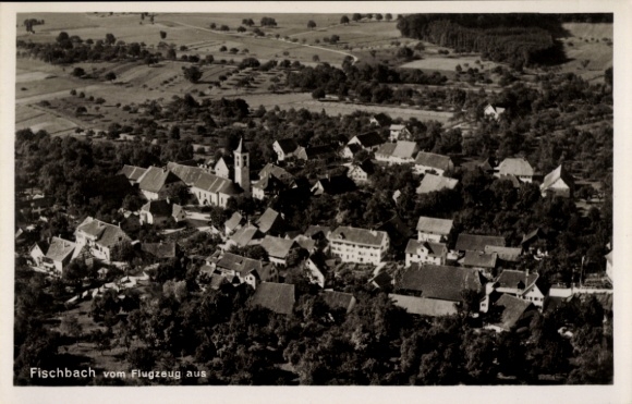 Postcard Fischbach, aerial photograph