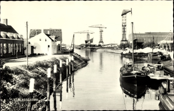 Pocztówka Alblasserdam Holandia Południowa, port, żurawie