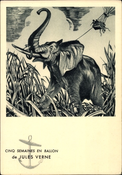 Künstler Ak Schriftsteller Jules Verne, Cinq semaines en ballon, Fünf Wochen im Ballon, Elefant