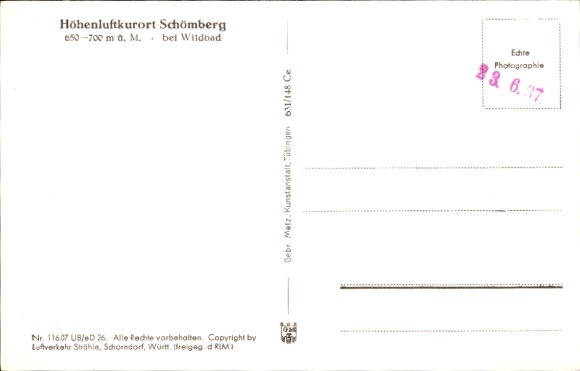 Postcard Schömberg in the Black Forest Württemberg, aerial photograph