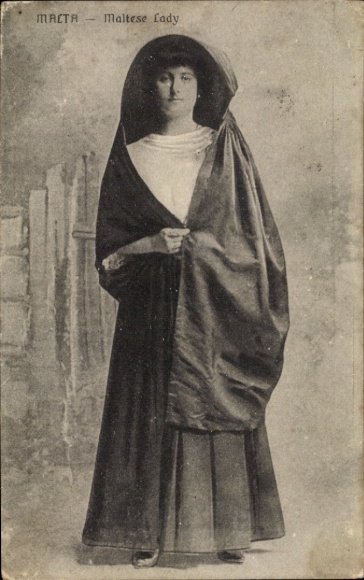 Postcard Malta, woman in traditional costume