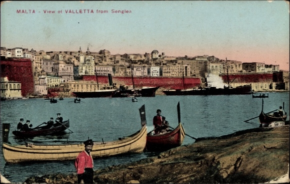 Postcard Valletta Malta, city view from Senglea