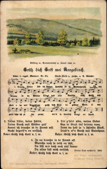 Song Postcard Günther, Anton, Ore Mountain dialect 24, God greet you, my Arzgebirch