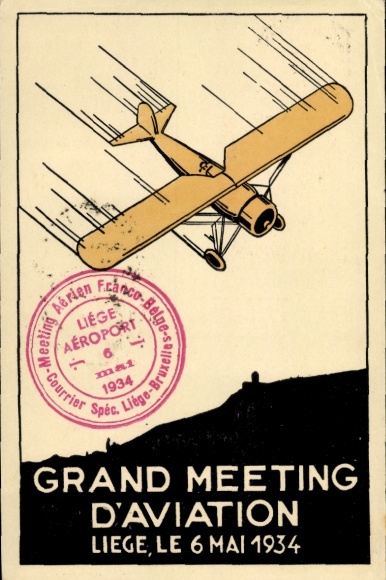 Postcard Liège, Great Aviation Meeting 1934