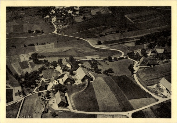 Postcard Hörlis Kirchhaslach in Swabia, aerial photograph