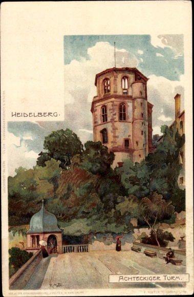 Artist Chromo-Litho Mutter, K., Heidelberg am Neckar, octagonal tower