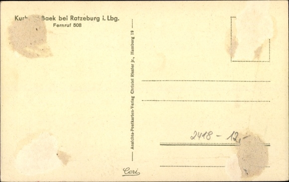 Postcard Bäk in Schleswig Holstein, Hotel Baek, Gustav Jarr, lot in Kupfermühlental