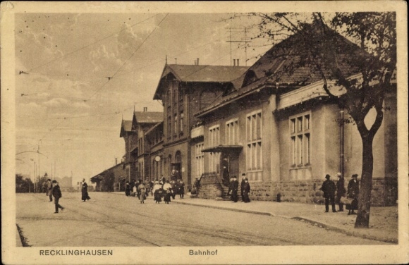 Postcard Recklinghausen in the Ruhr area, train station, street side