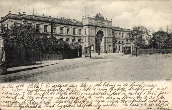 Postcard Gera in Thuringia, train station