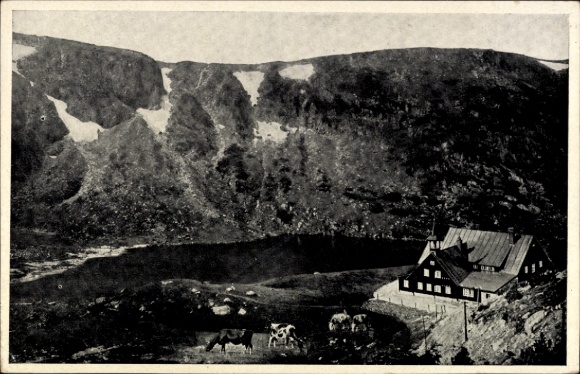 Postcard Karpacz Krummhübel Giant Mountains Silesia, Small Pond Chalet, Schronisko Samotnia