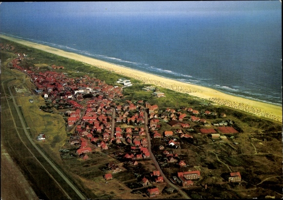 Postcard North Sea resort Juist in East Frisia, aerial view
