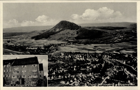 Ak Engen im Hegau Baden, Fliegeraufnahme, Gasthaus und Metzgerei zum Alder