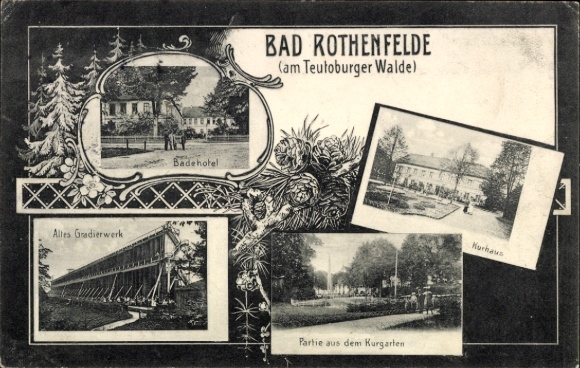 Ak Bad Rothenfelde am Teutoburger Wald,  Badehotel, Altes Gradierwerk, Kurhaus, Partie aus dem Ku