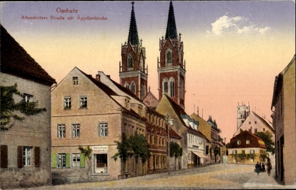 Ak Oschatz in Sachsen, Altoschatzer Straße mit Ägydienkirche