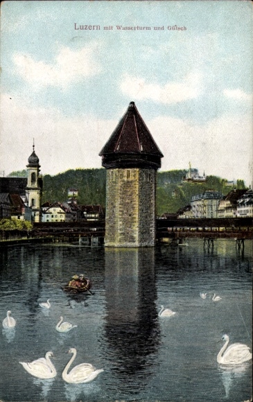 Postcard Lucerne City Switzerland, Water Tower, Gütsch