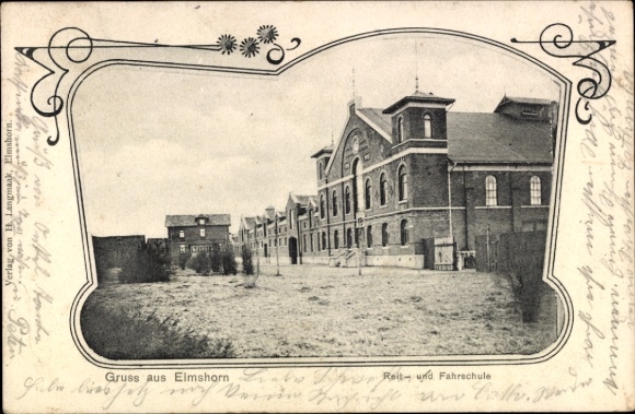 Ak Elmshorn in Holstein, Groeten van de Rijschool, Gebouwzicht, Architectuur