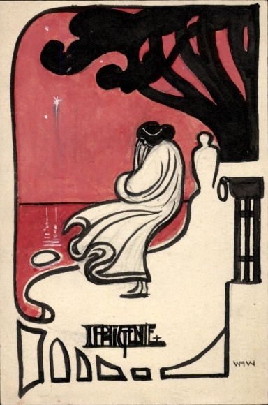 Artist Postcard Iphigenia, woman in white dress