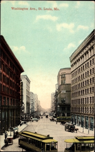 Postcard Saint Louis Missouri USA, Washington Avenue, tram