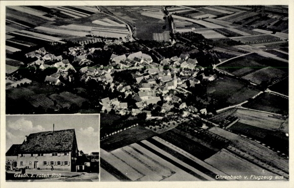 Ak Ohrenbach in Bayern, Fliegeraufnahme, Gasthaus z. roten Roß