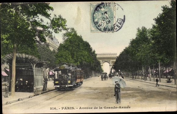 Ak Paris XVII., Avenue de la Grande Armée, tram