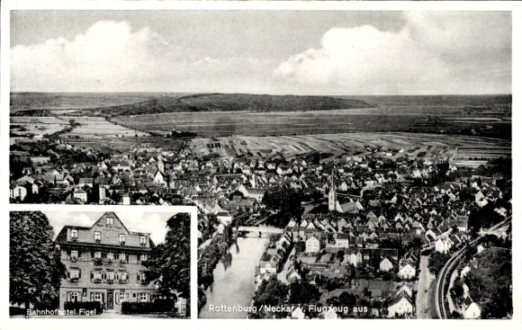Rottenburg am Neckar, zdjęcie lotnicze, Bahnhofhotel Figel