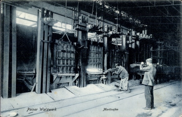 Postcard Peine in Lower Saxony, rolling mill, Martin furnace