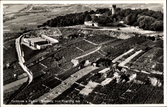 Postcard Heilbronn am Neckar, aerial view of Warberg, vineyard landscape, castle