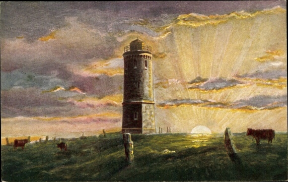 Postcard Brocken Harz National Park, sunrise on the Brocken, tower, cows