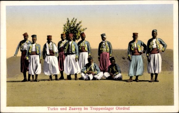 Postcard Ohrdruf in Thuringia, Turko and Zouaves in the troop camp