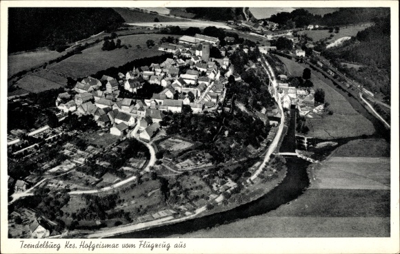 Postcard Trendelburg district of Hofgeismar, aerial photograph of the location