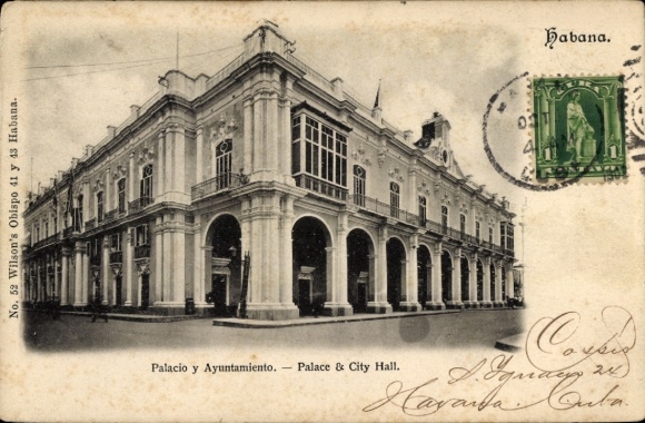 Postcard Havana Habana Cuba, Palacio y Ayuntamiento, Palace & City Hall, black and white photo