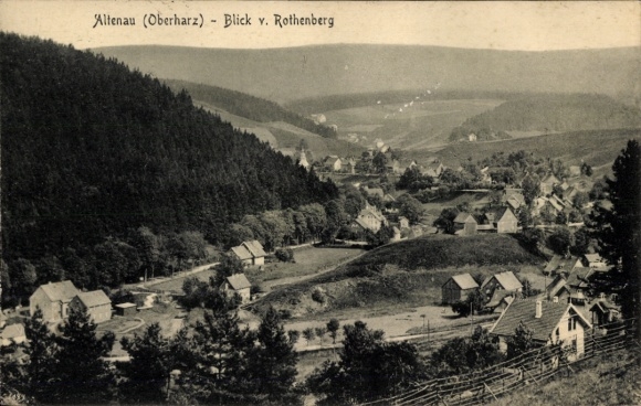 Postcard Altenau Clausthal Zellerfeld in the Upper Harz, landscape view, hills, houses, forest, mountains