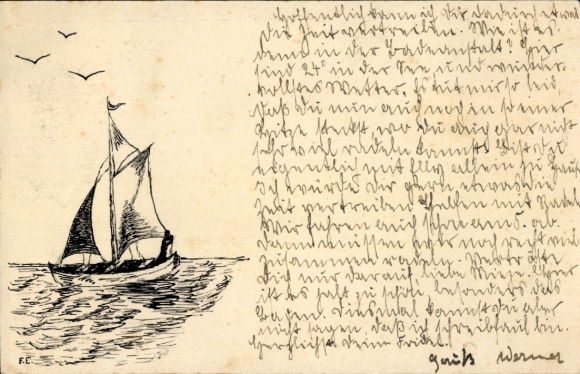 Hand painted artist ak sailboat, waves