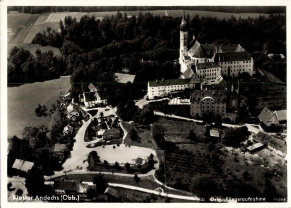 Postcard Andechs am Ammersee, Andechs Monastery, aerial photograph