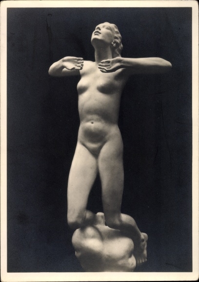 Postcard plastic by Josef Thorak, Hanneles Ascension, HDK 494, female nude, Photo Hoffmann
