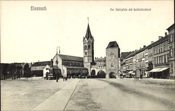 Postcard Eisenach in Thuringia, Karlsplatz, Luther Monument