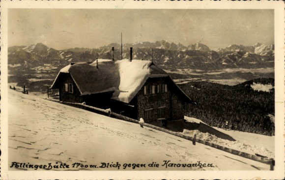 Ak Treffen am Ossiacher See Kärnten, Pöllingerhütte, Blick gegen die Karawanken
