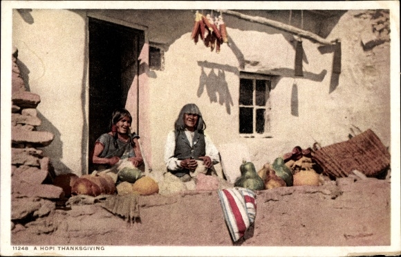 Ak USA, Hopi Indianer, Thanksgiving, Kürbisse, Photochromie Detroit Publishing Company