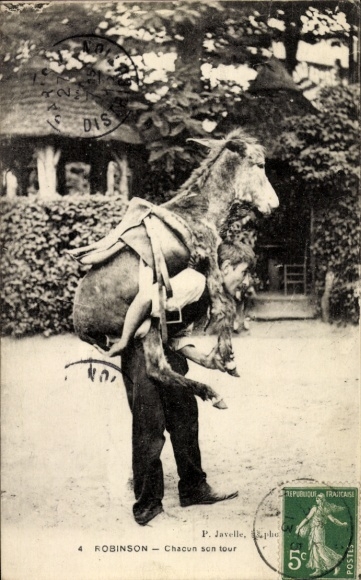 Postcard Robinson Hauts de Seine, donkey piggyback