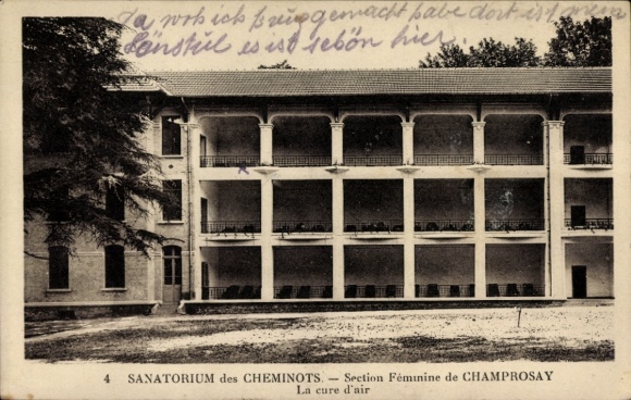 Ak Champrosay Draveil Essonne, Vorderansicht eines Sanatoriums, mehrere Balkone, Frauenabteilung.