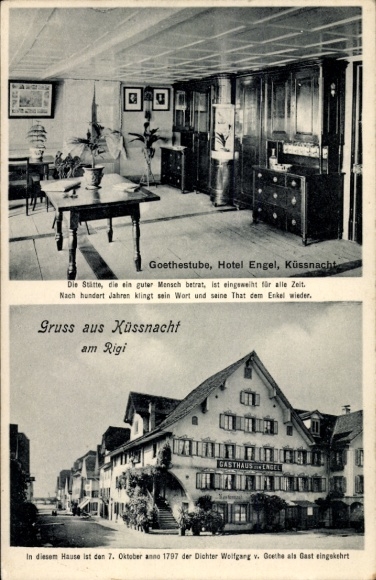 KP Küssnacht Canton Schwyz, Goethestube, Hotel Engel, cytat z Goethego